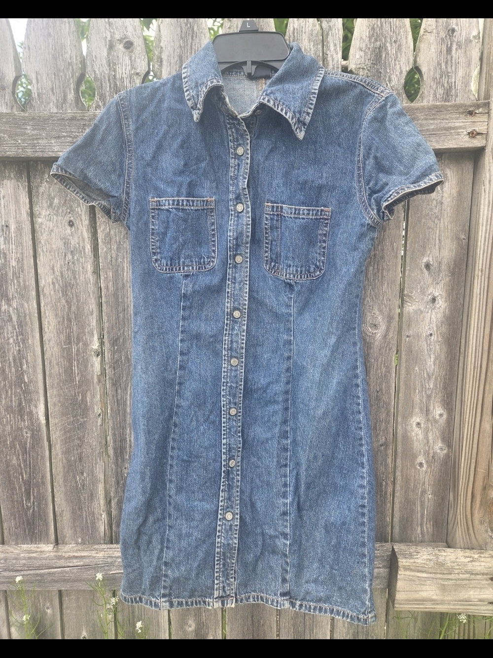 GAP Short-Sleeve Denim Button-Front Dress in Blue